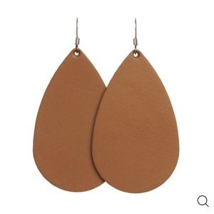 Nickel & Suede Small London Tan Cognac Leather Teardrop Earrings